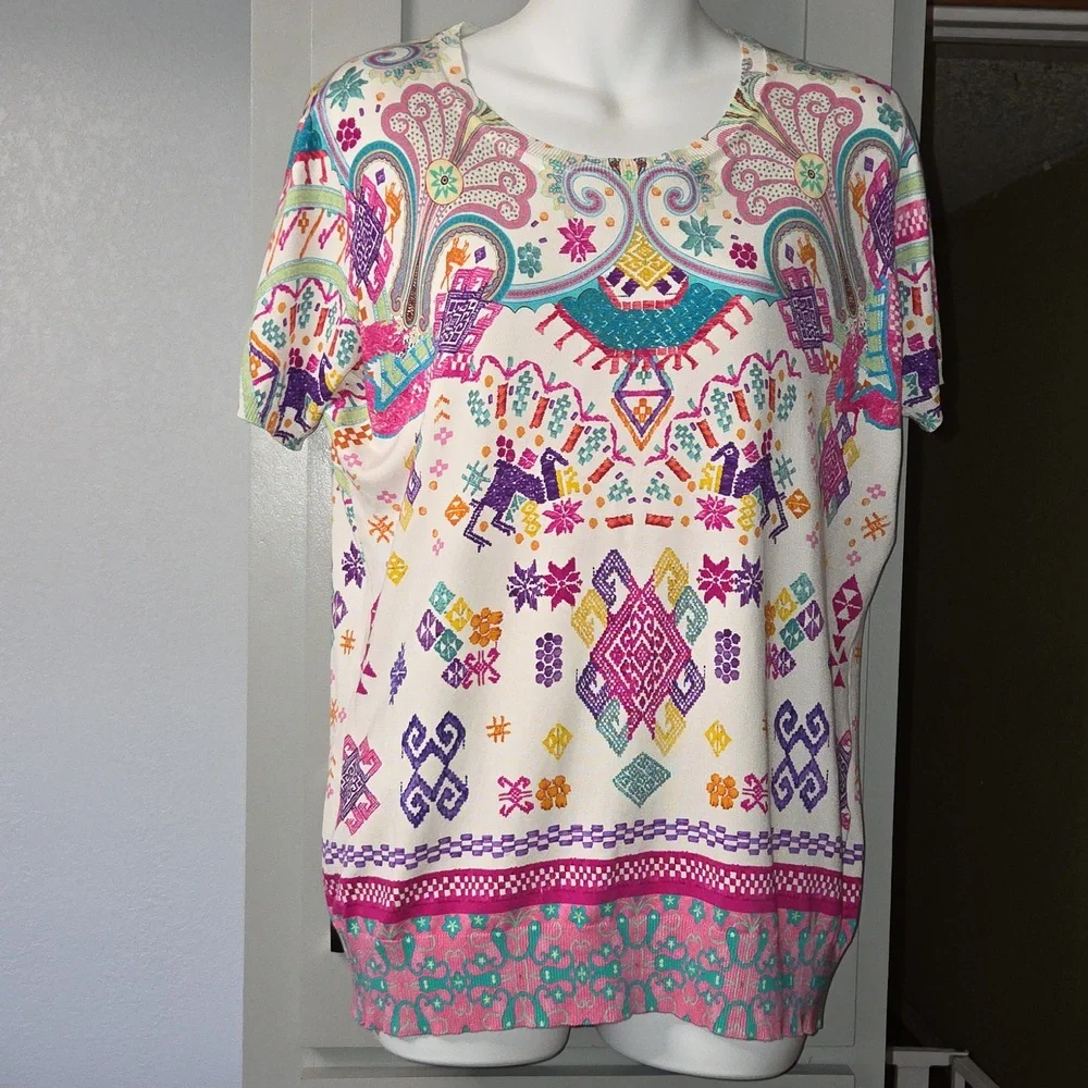 ETRO Milano Silk Pastel Geometric Print Blouse SZ L - Picture 3 of 6